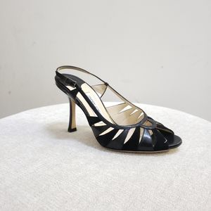 Jimmy Choo Black Leather and Suede Strappy Heels.